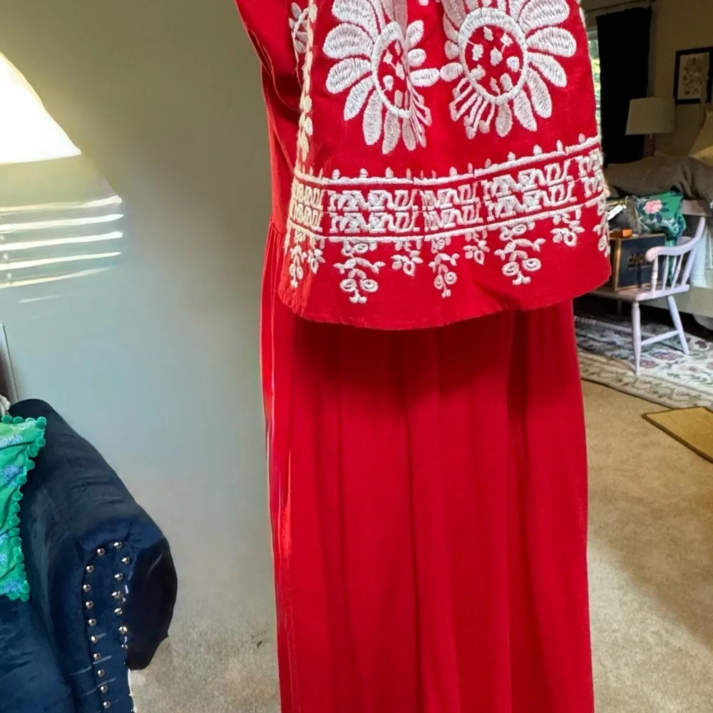 THML Scarlet Midi Dress with Ivory Embroidery-New With Tags-L - Picture 2 of 9